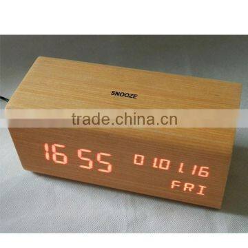 Modern Design Square LED Digital Wooden Clock With Calendar