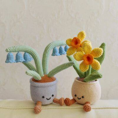 crochet flowers and plant pots
