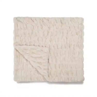 Lola Blankets Rabbit Fur Double Ruched Faux Fur Throw Blanket Luxurious Soft Reversible Mink Blanket 60 X 72 Inches White
