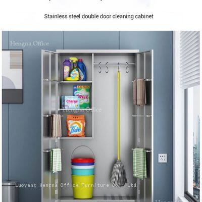 Commercial Grade Stainless Steel Cleaning Cabinet | Moisture Resistant & Rust Proof Utility Storage Locker With Catch Basin