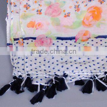 Latest Viscose Tassel Floral Printed Long Muslim Islamic Scarf