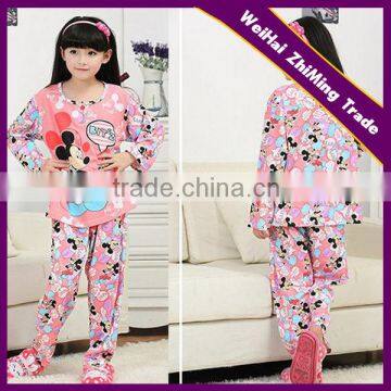 popular girls 1/4 placket round neck long sleeve nightgown with famous cartoon figure printed