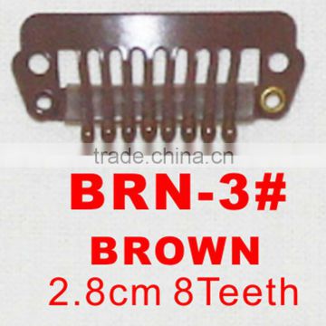 BRN-3# Retail and wholesale 28mm long Brown color straight 8 teeth easy snap clips for hair extensions wigs wefts weavings