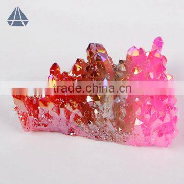 Rough Ruby & Pink Bicolor And Tricolor Aura Quartz Crystal Cluster Raw Mineral Fossil