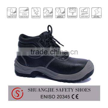 Genuine leather safety shoes PU injected steel toe cap industrial work boots 9071