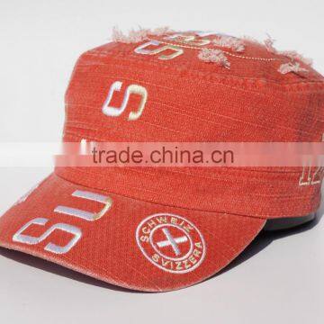 Embroidery red washed military cap