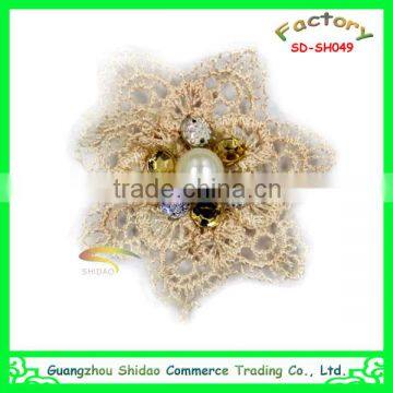 Decoration handmade crocheted rhinestone pearl center flower