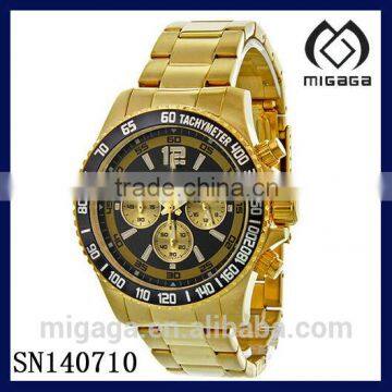 Fashion yellow gold plated stainless steel 304L chronograph watches tachymeter bezel *gold plated chronograph watches