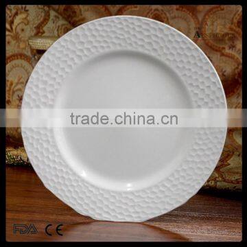 beautiful embossed round porcelain plate,dinner plate