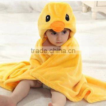 Cartoon Flannel Yellow Duck Hooded Baby Bath Towel Wrap photo-3