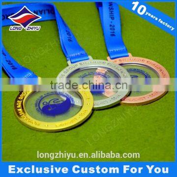 Newest special custom design acrylic metal medals for swimming sports