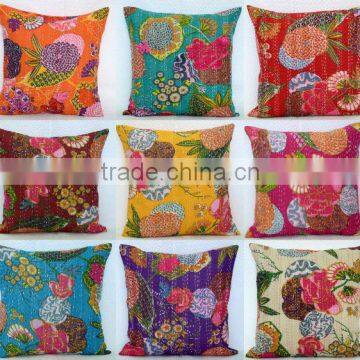 Indian Fruit Print Kantha Cushion Cover Tropical Kantha Cushion Pillow Cover Set Of 15 Pcs Lot