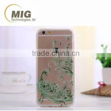 Peacock pattern colored drawing transparent TPU Cell phone case For iphone 6 case For iphone 6s case
