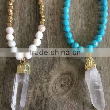 Irregular Clear Quartz Crystal Bar Pendant Necklace ,Natural Stone Pendant Necklace