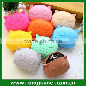 New Arrival Bright Coloured Silicone Owl Zip Bag Purse Coin Holder Cheapest