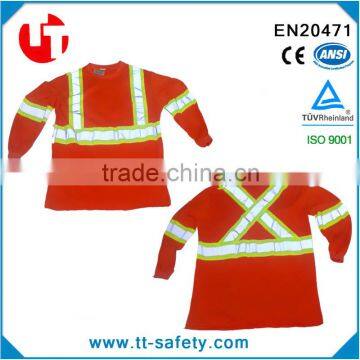 South America Market Fluorescent Orange Long Sleeve Reflective T-shirt with Reflective Tape