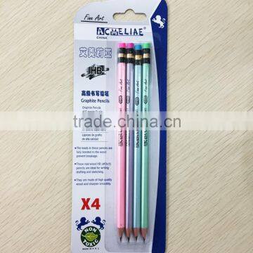 Standard size round shape soft wood pearl HB pencil in blister card