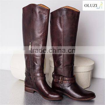 OLZB12 unique design genuine raw naturalizer leather upper process knee high women boots