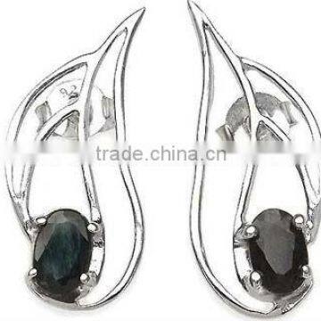 GENUINE BLUE SAPPHIRE & .925 Sterling Silver Dangle Earrings,Wholesale Silver Jewelry