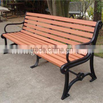 Recycled plastic wood and wrought iron garden bench