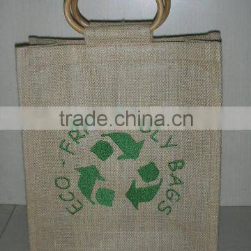 Laminated Jute Shopping Bag with Embroidery & Wooden Handle