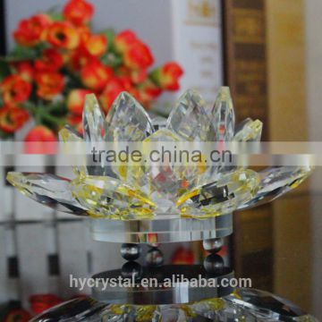 2016 crystal yellow glass lotus flower candle holder wholesale