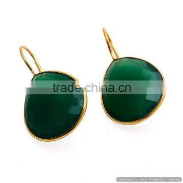 The Gopali Jewellers Handmade gemstone earrings Green onyx 925 Sterling silver Gemstone jewelry earrings