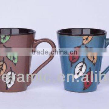 Hands Painted leafs earthware coffee mugs