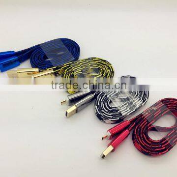 Factory Offer Directly Noodle Flat USB Cable 1M Colorful Nylon Braided Custom Charging Cable