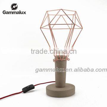 Concrete Lamp "The Cylinder" - Lighting - Grey Concrete Table Lamp With Rose Gold Cage Lamp And Plug Switch Wire