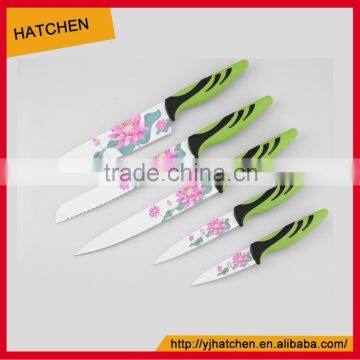 S10-5A 5pcs High quality Non-stick coating colorful kitchen knife set with PP+TPR handle