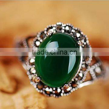 For women vintage fashion green agate stone ring