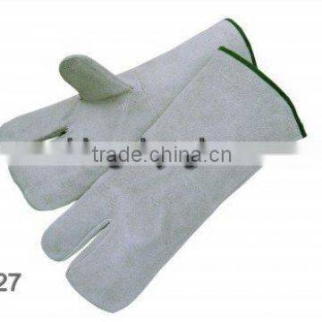 Natural color three finger cow split leather welding glove