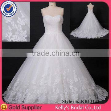 Real images newest style Appliqued lace skirt ball gown wedding gown for beach