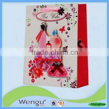 Hot sale 3D glitter wedding package gift paper bag with ribbon handle for packaging made in china