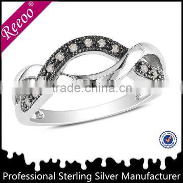 Sterling Silver Black and White Pave CZ Twist Infinity Band Ring