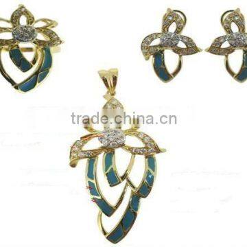 18k enamel gold jewelry set with cz, retail and wholesale,factory&manufacture