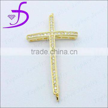 Micro pave setting gold plated silver jewellery cross pendant