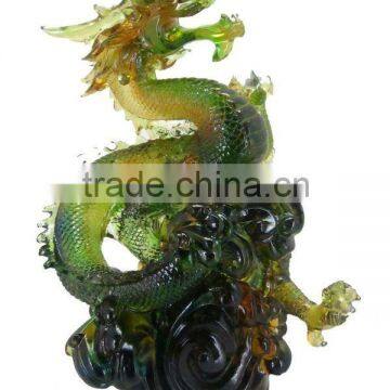 crystal glass chinese fengshui liuli dragon sculpturefor business decor