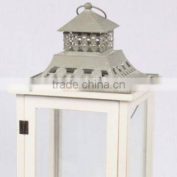 Cheap Wooden Lantern With Metal Top White Color photo-5