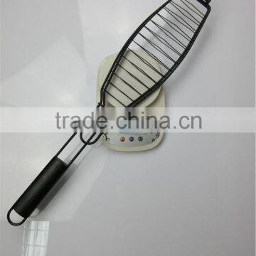 Non-Stick BBQ Fish Grill Basket with Wooden Handle