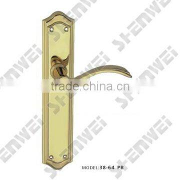 38-64 PB brass door lever handle on plate