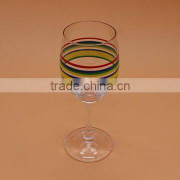 Mouth Blown Wine Glass With Color Rim