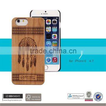 2016 Fashion DIY Laser Engraving Natural Cherry Wood Yellow Case for IPhone 6 6s, Wooden Carved Cover for IPhone 6 6s Plus
