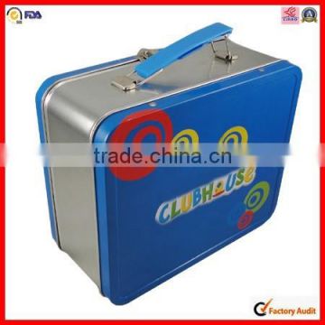 Convenient carrying handle rectangle lunch box tin can