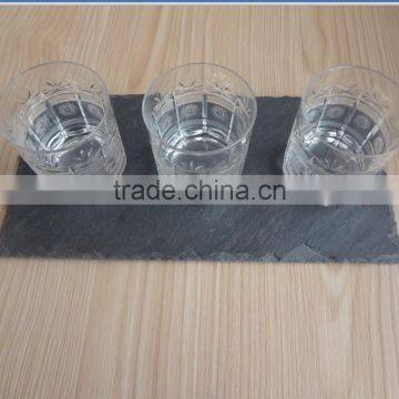 elegant rough edge black slate coaster with crystal glass tumbler