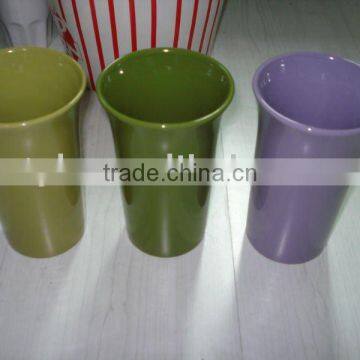 Tall Ergonomic Handpainted Ceramic Flower Pot