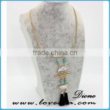 Wholesale Synthetic Gemstone Tassel Necklace With Long Gold Druzy Chain photo-3