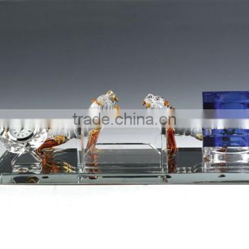 JINGYAGE K9 Yellow Animal Crystal Blue Pen Holder Set With Clock