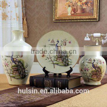 Set of 3 Piece Home Decoration Ceramic Vase, Ceramic Plate photo-2